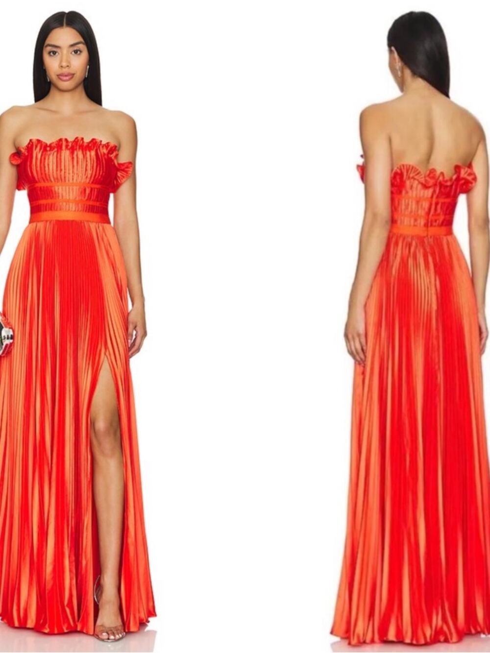 AMUR Losey Strapless Ruffle Pleated Sun Coral Maxi Gown Size 2